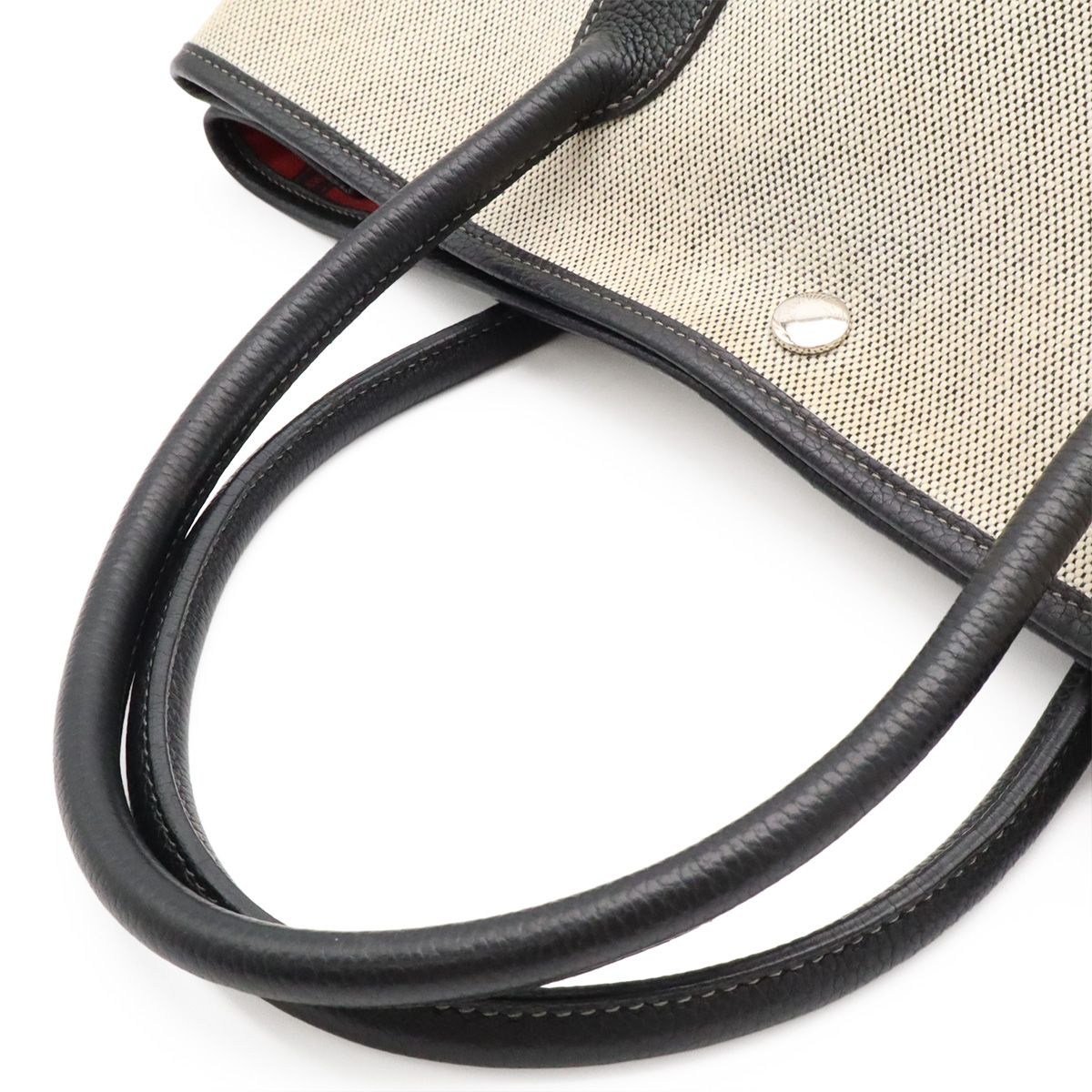Hermes Garden Party PM Bolduc Ribbon Tote Toile Ash Leather Gray Black — view 4