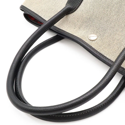 Hermes Garden Party PM Bolduc Ribbon Tote Toile Ash Leather Gray Black — view 4