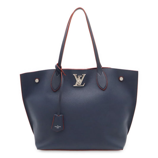 Louis Vuitton Lockme Go Tote Shoulder Turnlock Leather Marine Rouge Navy Silver