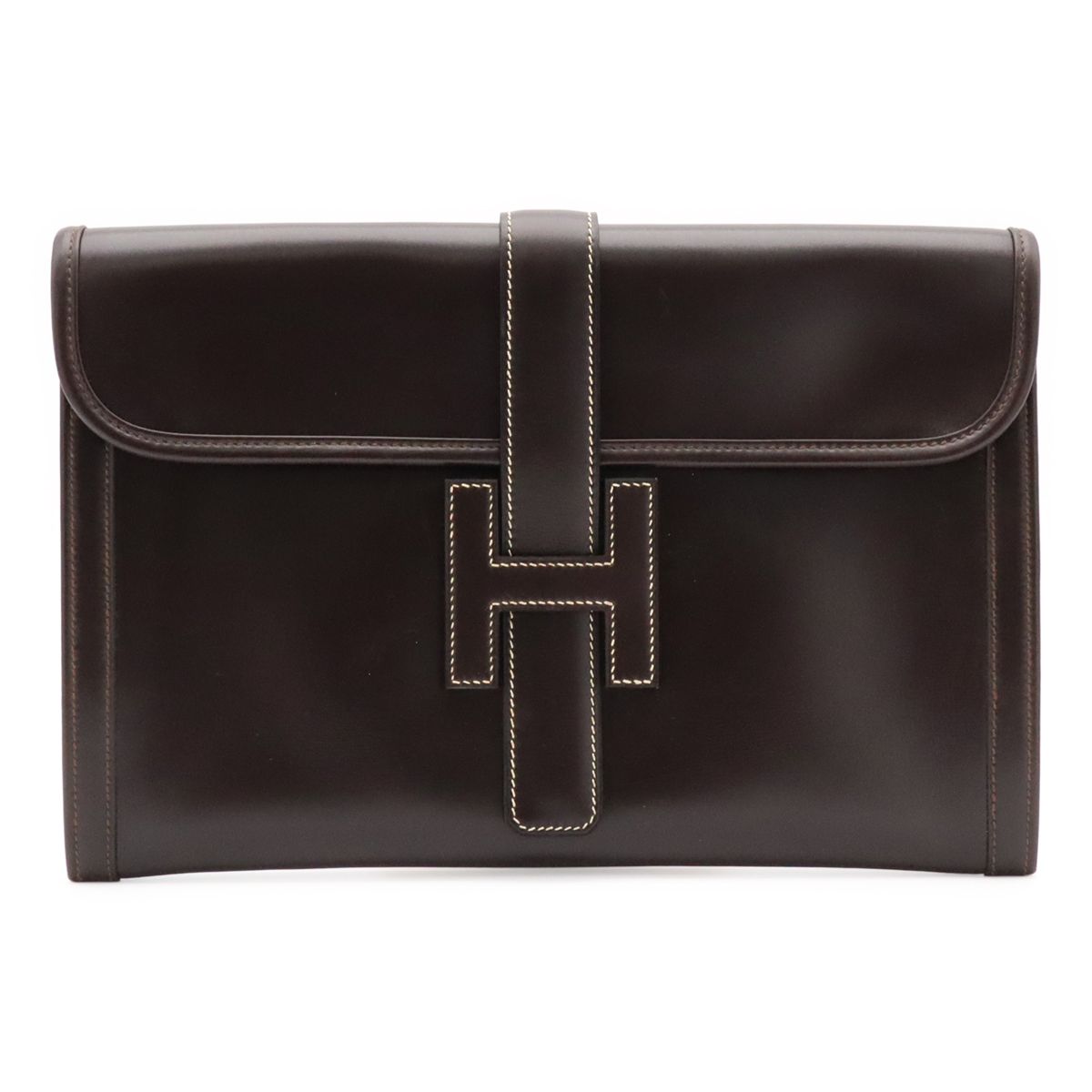 Hermes Jije PM Clutch Business Leather Dark Brown