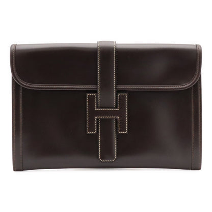 Hermes Jije PM Clutch Business Leather Dark Brown