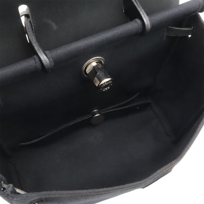 Hermes Herbag a Dos PM Backpack 2-Way Handbag Toile Officier Leather Black — view 8