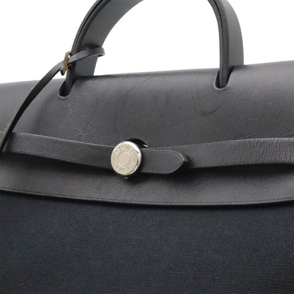 Hermes Herbag a Dos PM Backpack 2-Way Handbag Toile Officier Leather Black — view 7