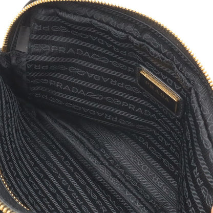 Prada Vitello Daino Logo Shoulder Bag Striped 2-Way Clutch Leather Nero Black — view 7