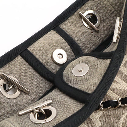 Chanel Deauville Tote Shoulder Bag Chain Canvas Leather Gray Black — view 8