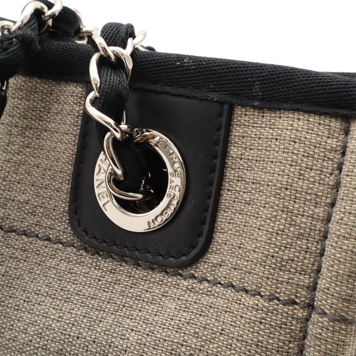 Chanel Deauville Tote Shoulder Bag Chain Canvas Leather Gray Black — view 7