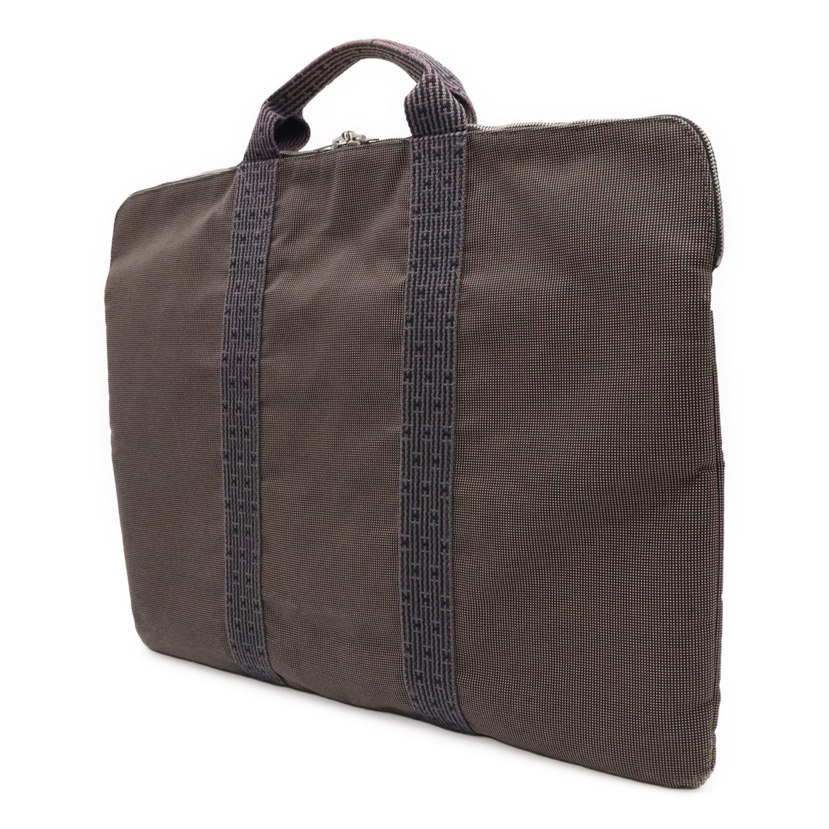 Hermes Her Line Porte Documents Briefcase Purse 3 Handbag Nylon Canvas Gray — view 2