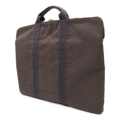 Hermes Her Line Porte Documents Briefcase Purse 3 Handbag Nylon Canvas Gray — view 2
