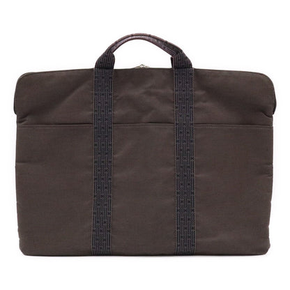 Hermes Her Line Porte Documents Briefcase Purse 3 Handbag Nylon Canvas Gray