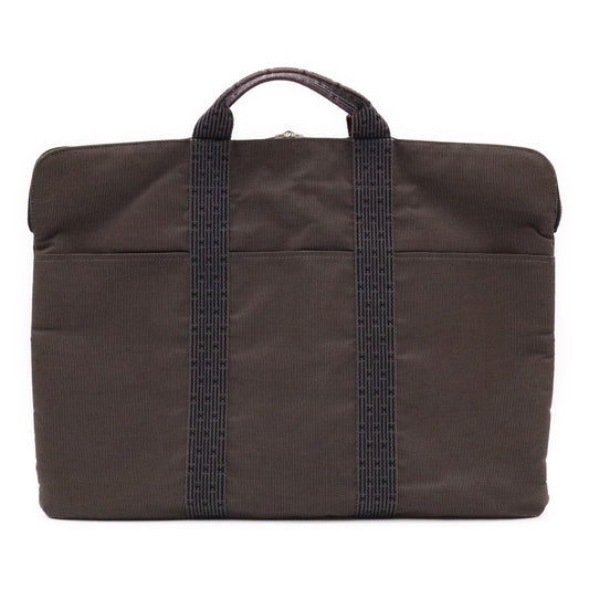 Hermes Her Line Porte Documents Briefcase Purse 3 Handbag Nylon Canvas Gray