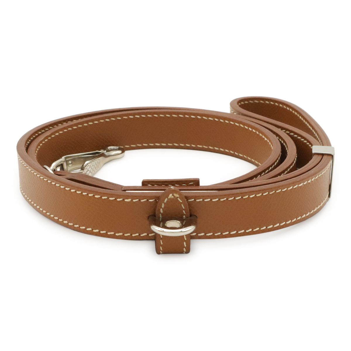 Hermes Dog Tall Pet Walk Courchevel Leather Gold Light Brown Silver Leash