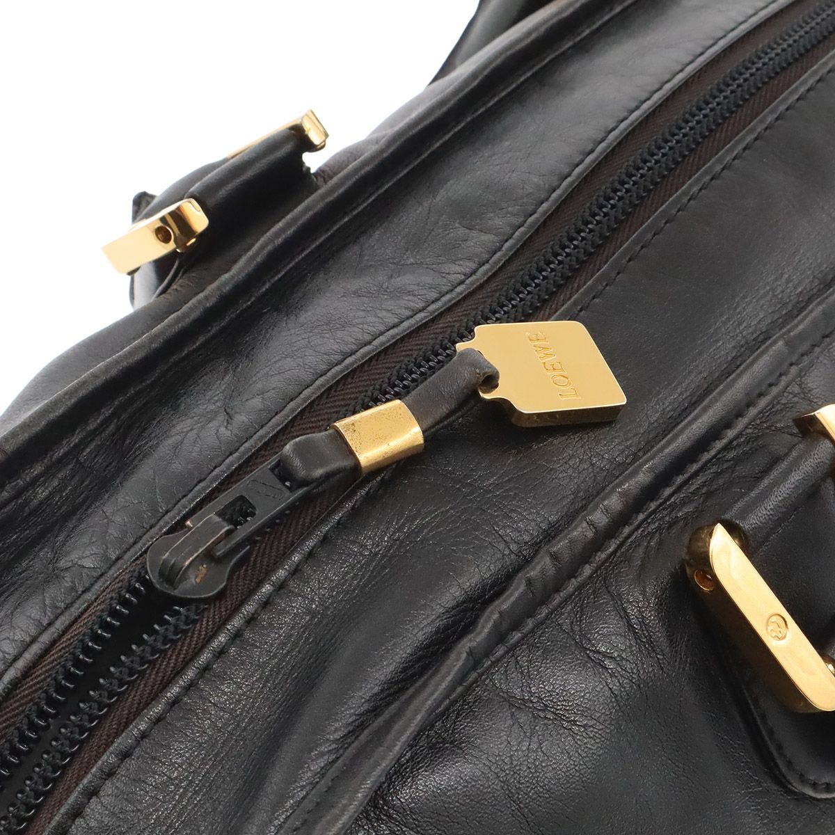 Loewe Amazona 40 Anagram Boston Bag Purse Leather Black Gold — view 6