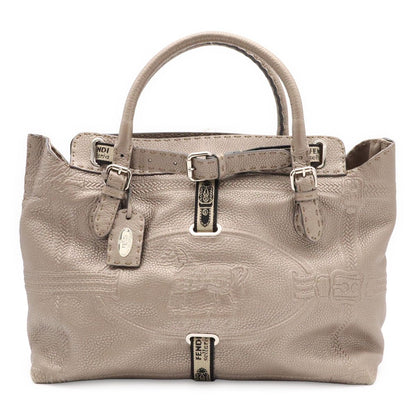 Fendi Selleria Large Villa Borghese Handbag Leather Gray Ju Silver
