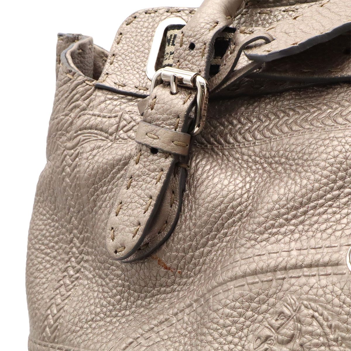Fendi Selleria Large Villa Borghese Handbag Leather Gray Ju Silver — view 5