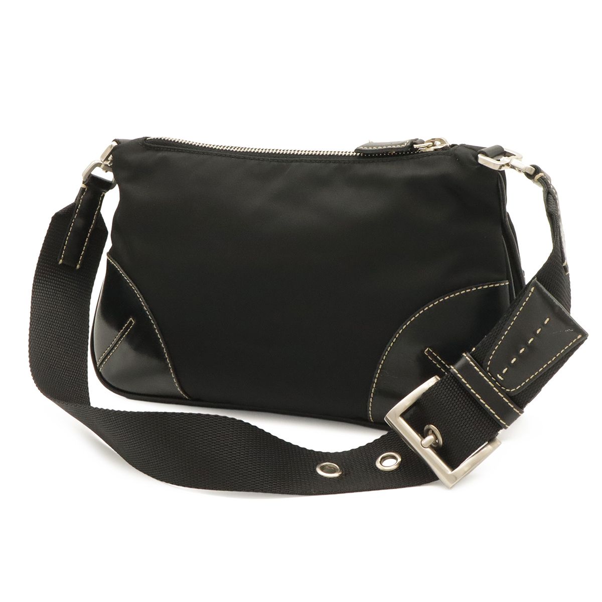 Prada Tessuto Light Shoulder Bag Nylon Leather Nero Black Silver — view 2