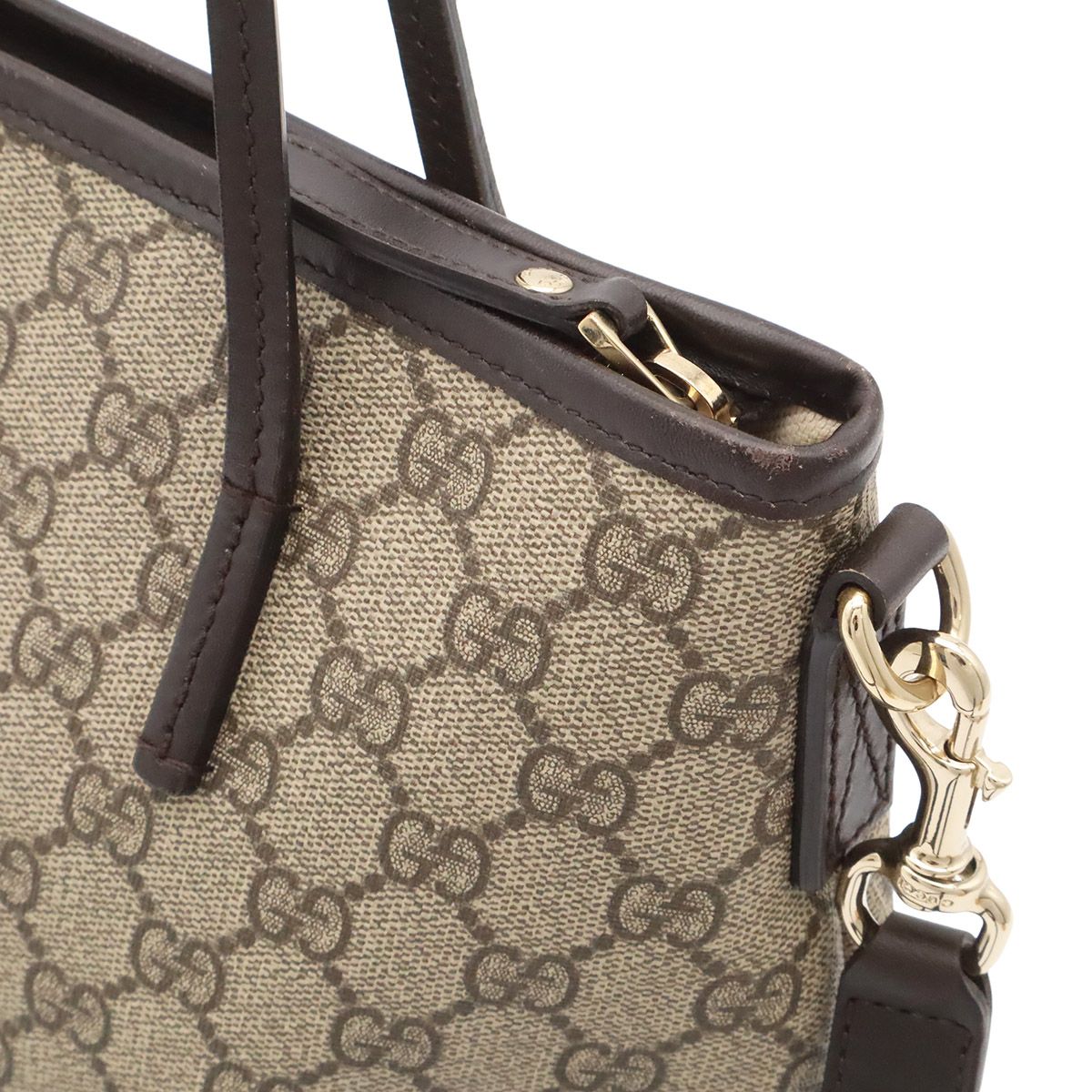 Gucci GG Supreme Plus Tote 2-Way Shoulder Bag Crossbody Leather Beige Dark Brown — view 4