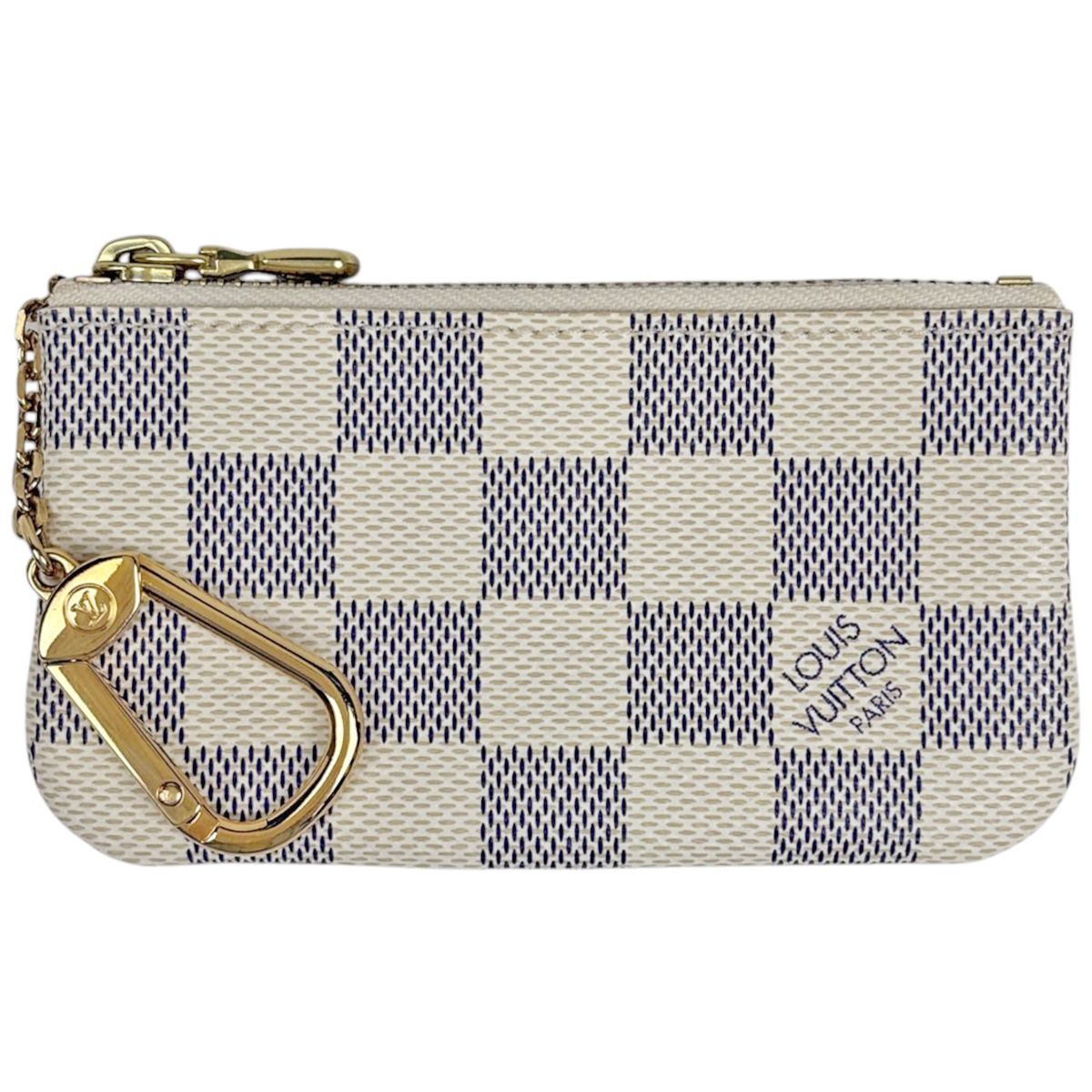 Louis Vuitton Pochette Cles Coin Case Key Ring Purse Damier Azur White