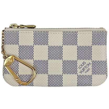 Louis Vuitton Pochette Cles Coin Case Key Ring Purse Damier Azur White