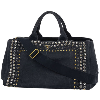 Prada Tote Canapa 2-Way Studded Canvas Nero