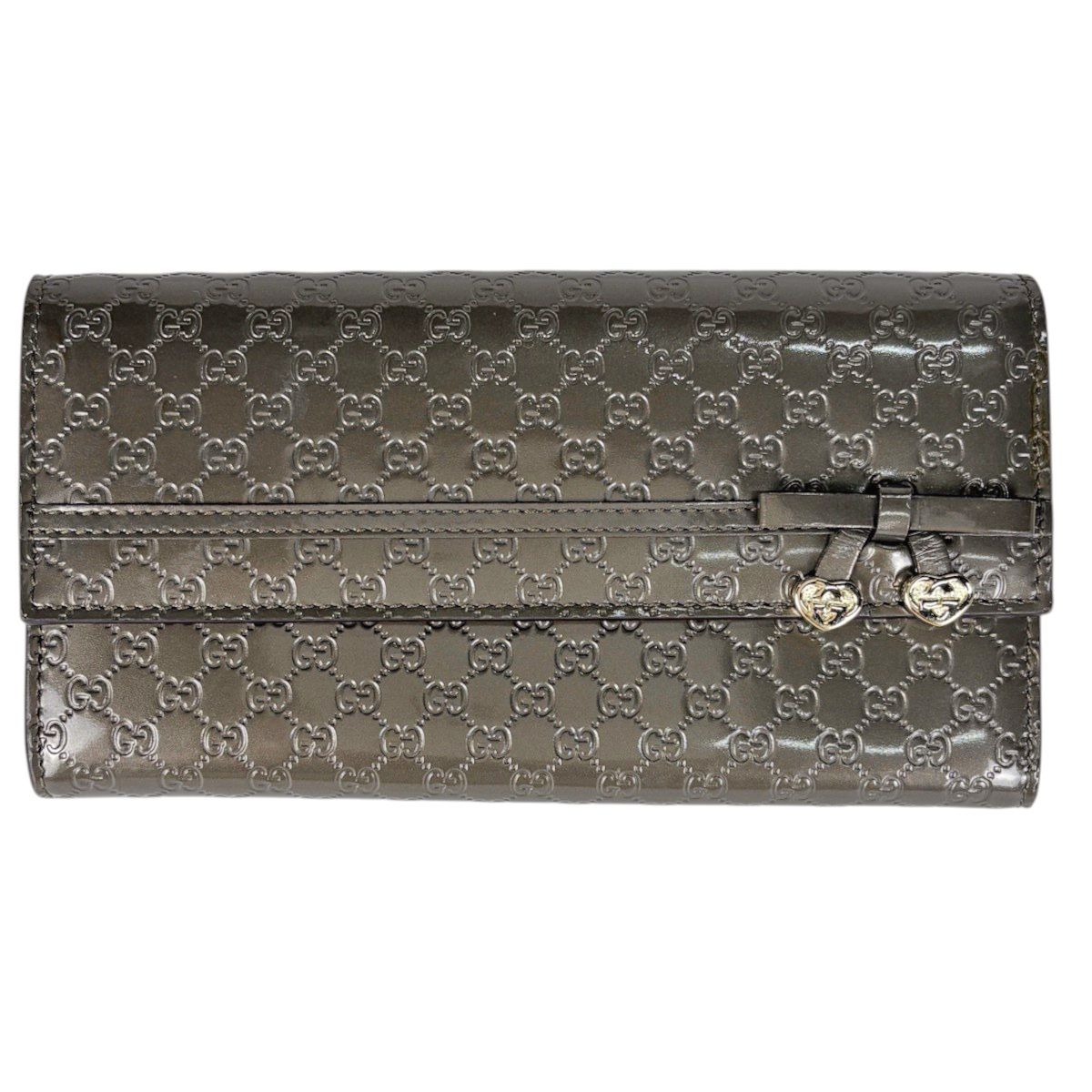 Gucci Wallet Micro Guccissima Signature Ribbon Enamel Patent Leather Gray