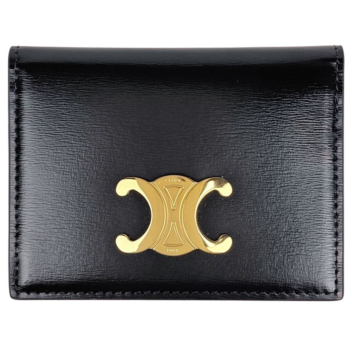 Celine Card Case Triomphe Leather Black