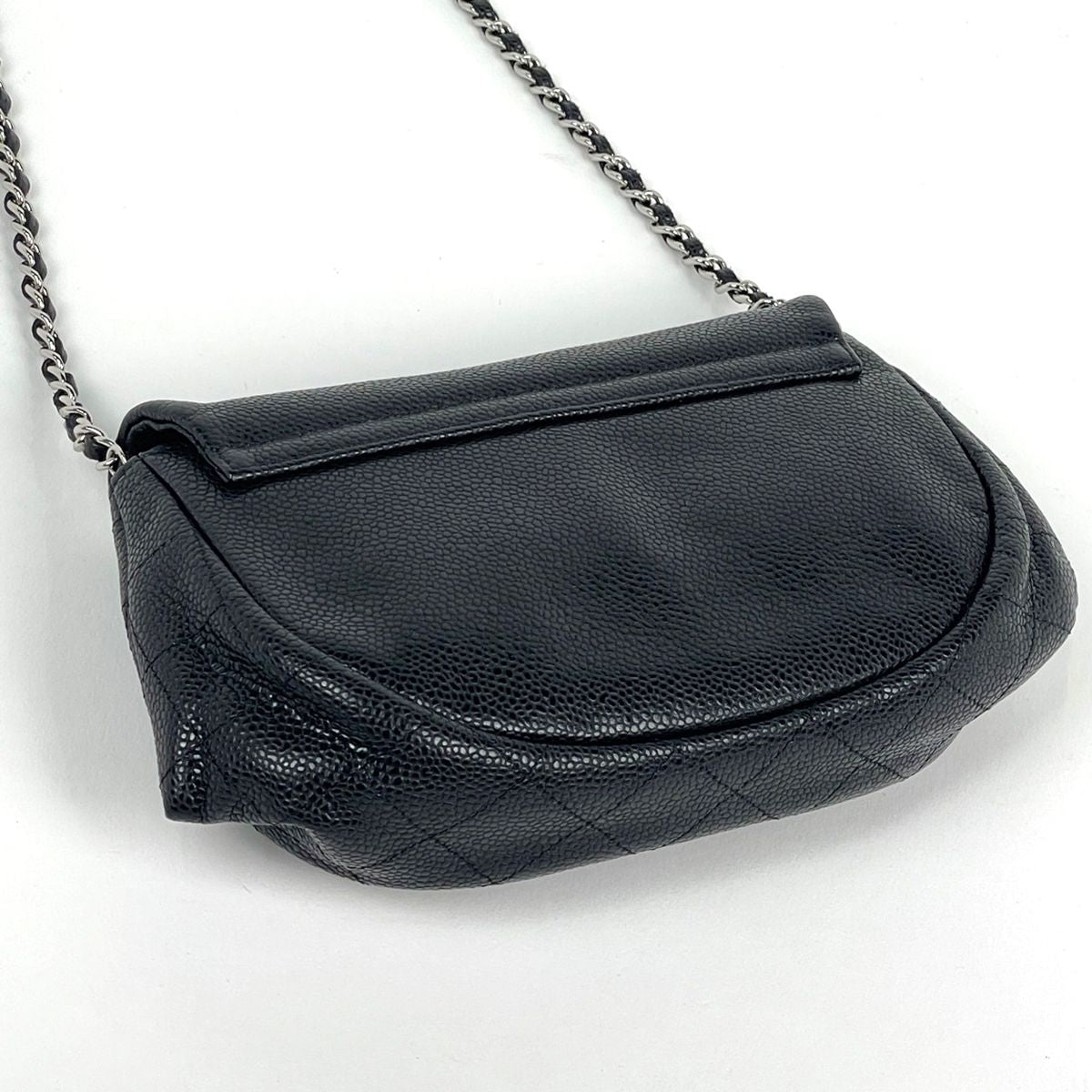 Chanel Chain Wallet CC Logo Half Moon Caviar Leather Black Shoulder — view 2