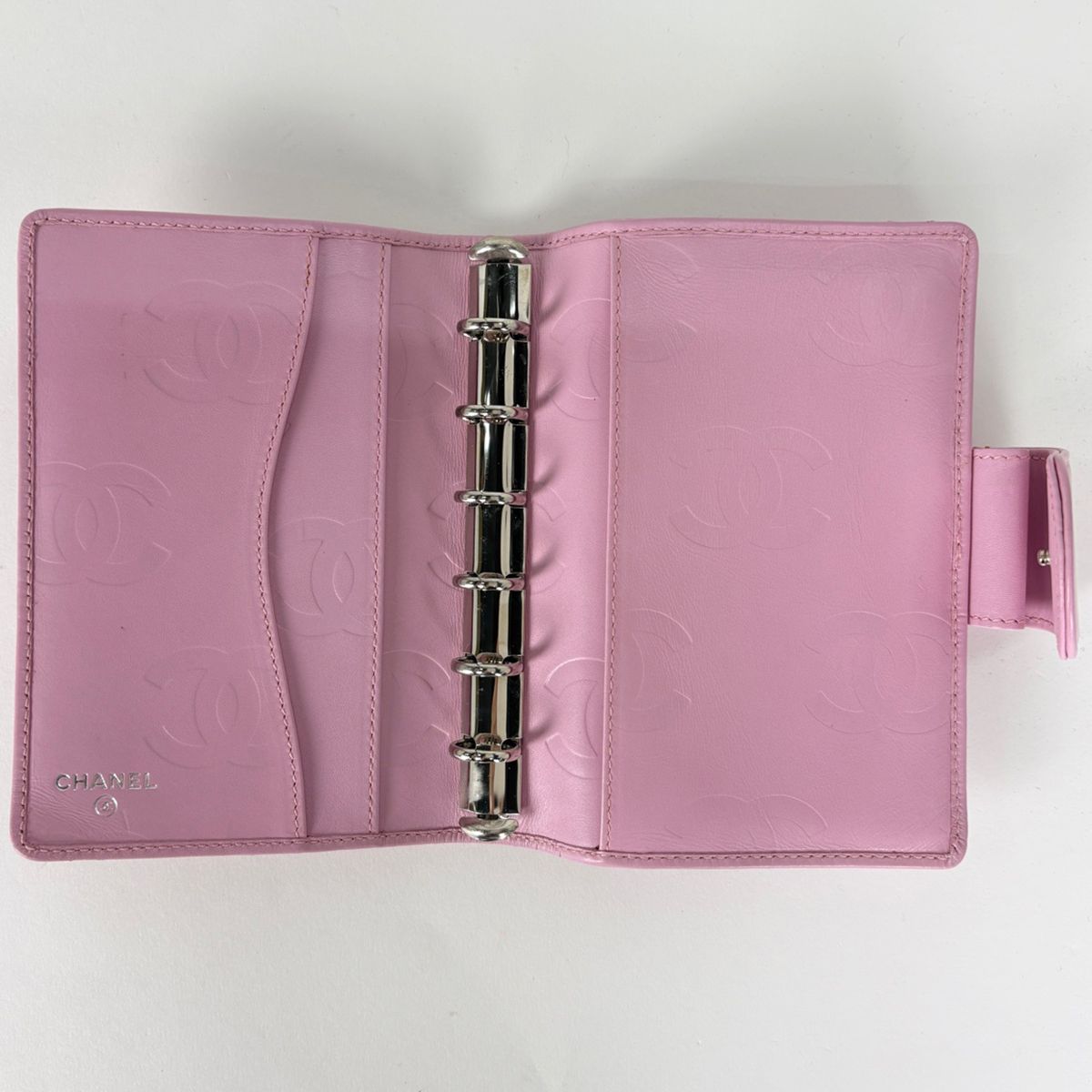 Chanel Notebook Book Cover CC Logo Cambon Line Leather Pink Agenda — view 8