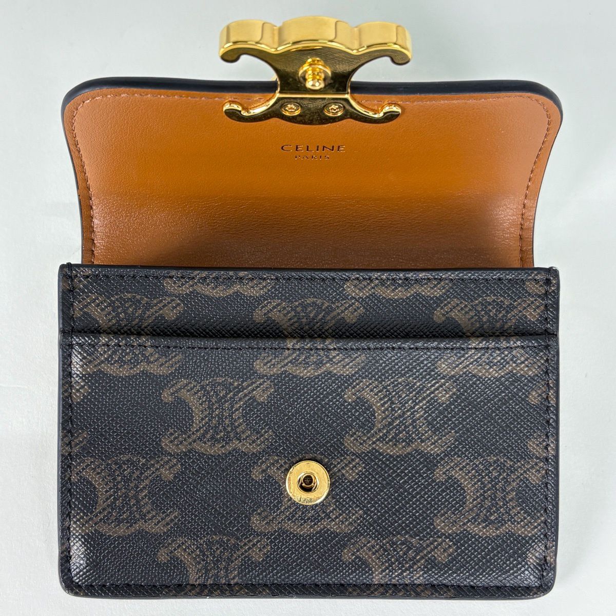 Celine Card Case Triomphe Leather Black Brown — view 7