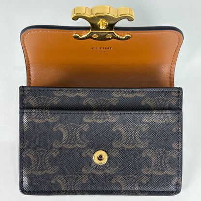 Celine Card Case Triomphe Leather Black Brown — view 7