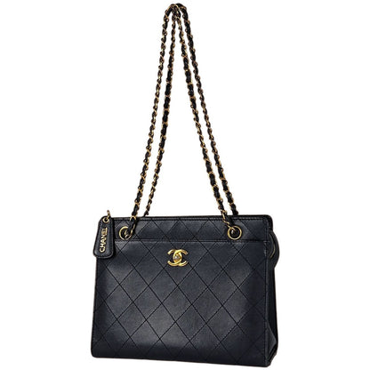 Chanel Shoulder Bag Quilted CC Logo Leather Black