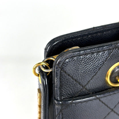 Chanel Shoulder Bag Quilted CC Logo Leather Black — view 6