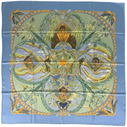 Hermes Carre 90 Amazonia Scarf Silk Blue Multicolor