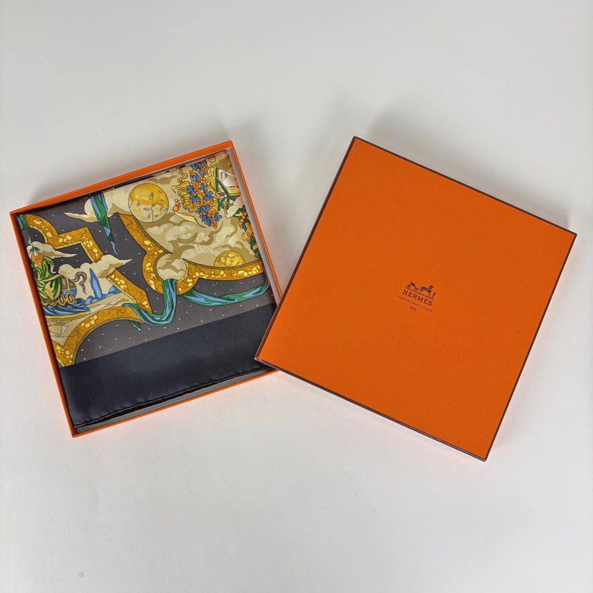 Hermes Carre 90 Cavaliers Des Nuages Scarf Cloud Knight Silk Black Multicolor — view 4