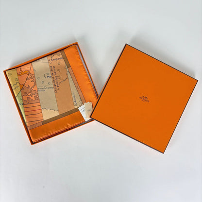Hermes Carre 90 le Monde Est Vaste Scarf World Map Silk Orange Multicolor — view 5