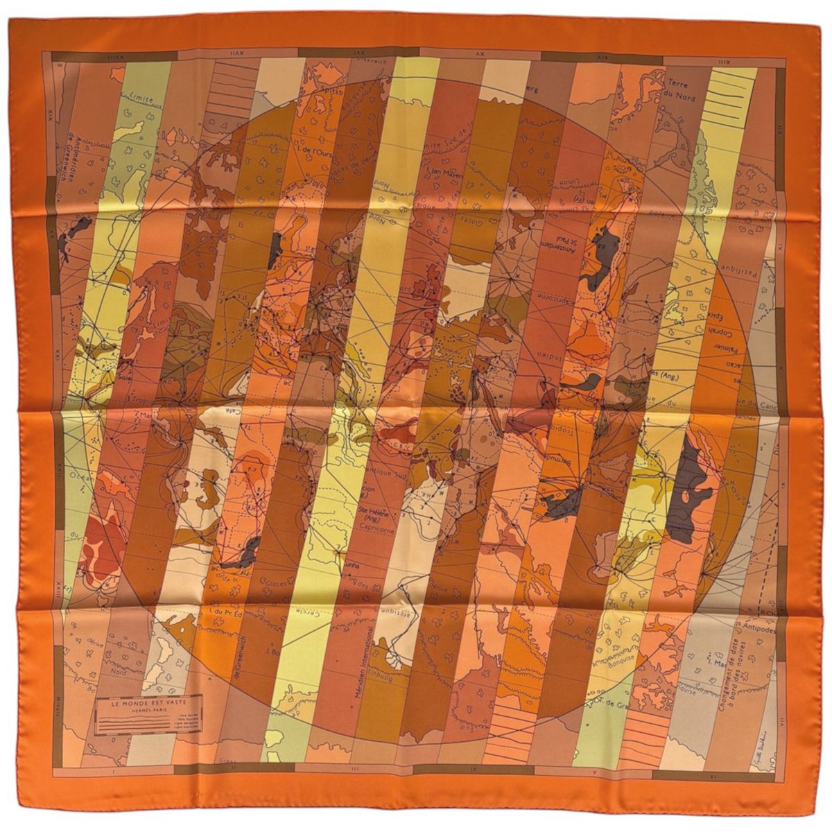 Hermes Carre 90 le Monde Est Vaste Scarf World Map Silk Orange Multicolor