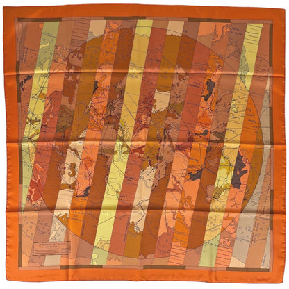 Hermes Carre 90 le Monde Est Vaste Scarf World Map Silk Orange Multicolor