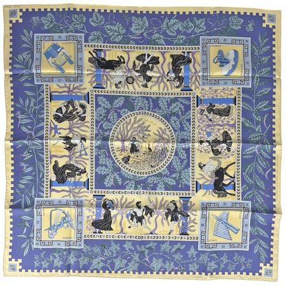 Hermes Carre 90 Kymbala Scarf Ancient Rome Silk Yellow Purple Multicolor