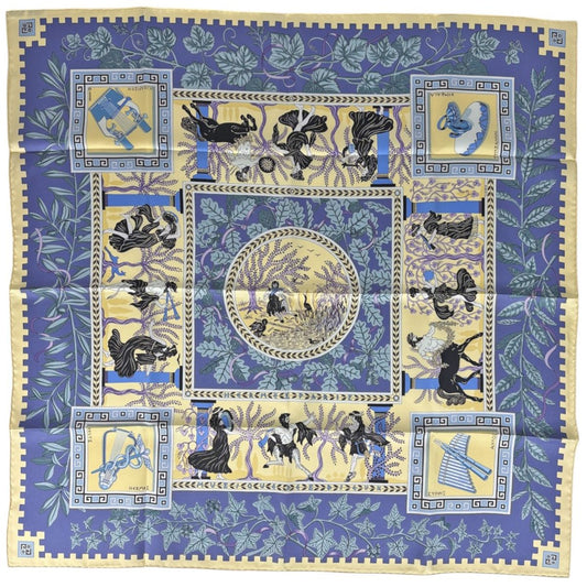 Hermes Carre 90 Kymbala Scarf Ancient Rome Silk Yellow Purple Multicolor