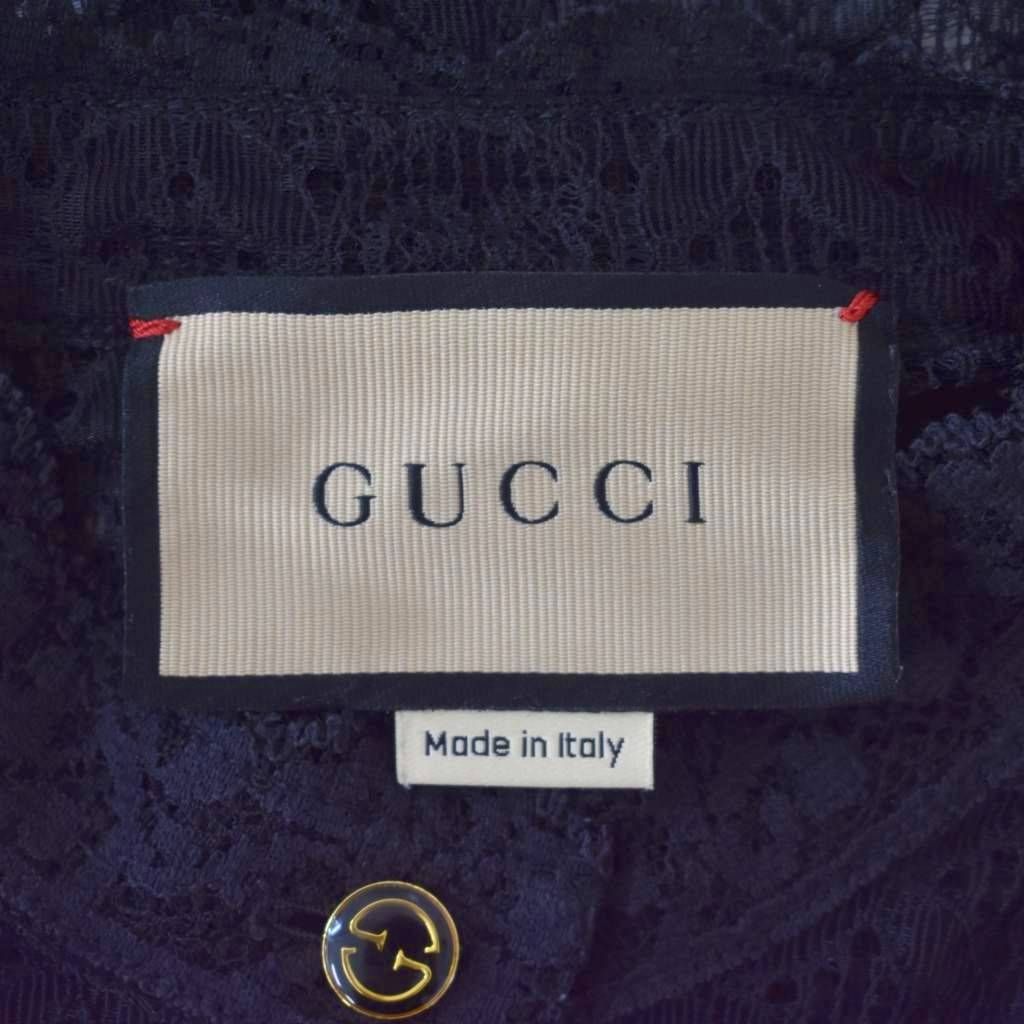 Gucci Geometric Lace Shirt Blouse Long Sleeve Sheer See Through 36 Black Zakbx — view 4