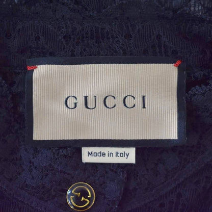 Gucci Geometric Lace Shirt Blouse Long Sleeve Sheer See Through 36 Black Zakbx — view 4