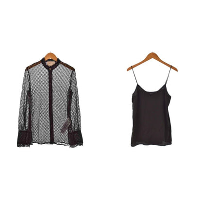 Gucci Geometric Lace Shirt Blouse Long Sleeve Sheer See Through 36 Black Zakbx