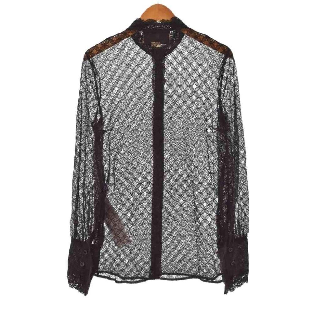 Gucci Geometric Lace Shirt Blouse Long Sleeve Sheer See Through 36 Black Zakbx — view 2