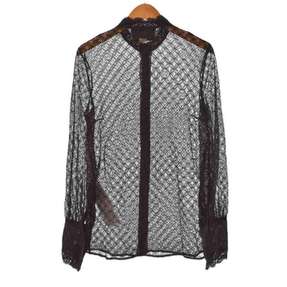 Gucci Geometric Lace Shirt Blouse Long Sleeve Sheer See Through 36 Black Zakbx — view 2