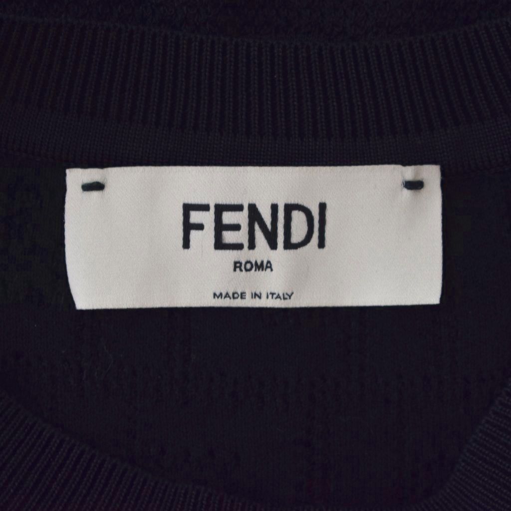 Fendi T-Shirt Knit Sweater Short Sleeve Crew Neck FF Logo Zucca Pattern — view 4