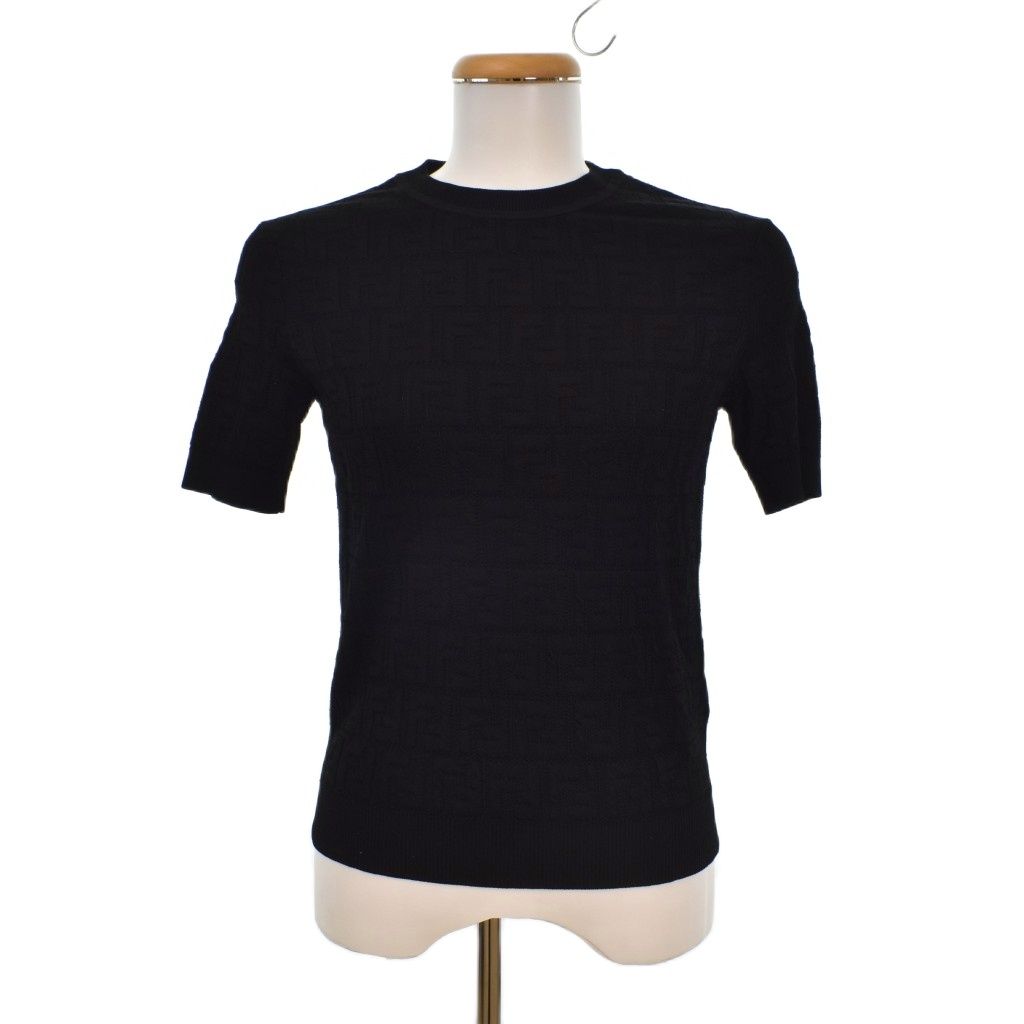 Fendi T-Shirt Knit Sweater Short Sleeve Crew Neck FF Logo Zucca Pattern
