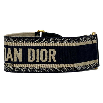 Dior Belt 70 Dark Navy Beige Embroidery Leather — view 2