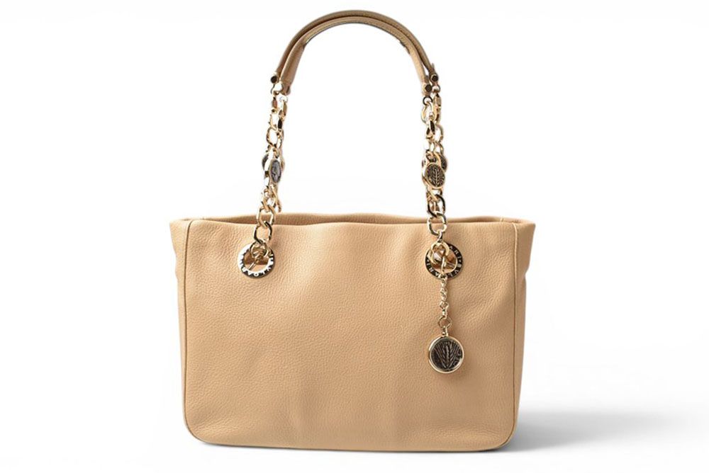 Bvlgari Tote Monete Leather Chain Beige