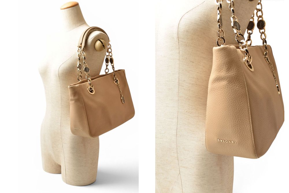 Bvlgari Tote Monete Leather Chain Beige — view 3