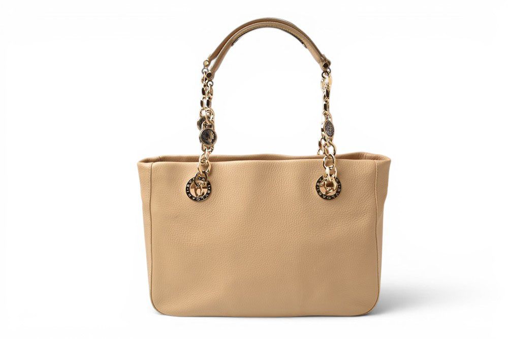 Bvlgari Tote Monete Leather Chain Beige — view 7