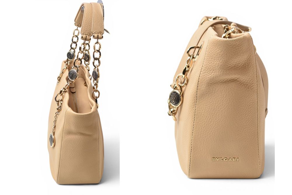 Bvlgari Tote Monete Leather Chain Beige — view 2